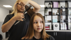 front view girl getting women salon